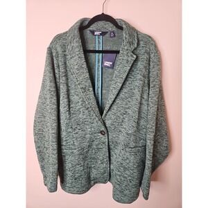 Lands End Blazer Women 1X Green Jacket Fleece Knit Classic Preppy Coastal Fun